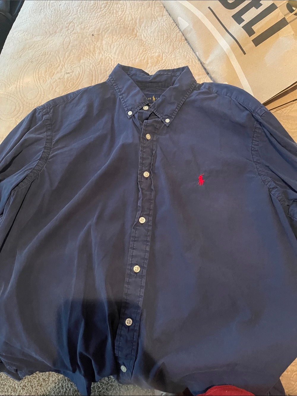Polo by Ralph Lauren Navy Button-Down Shirt with Red Pony Embroidery